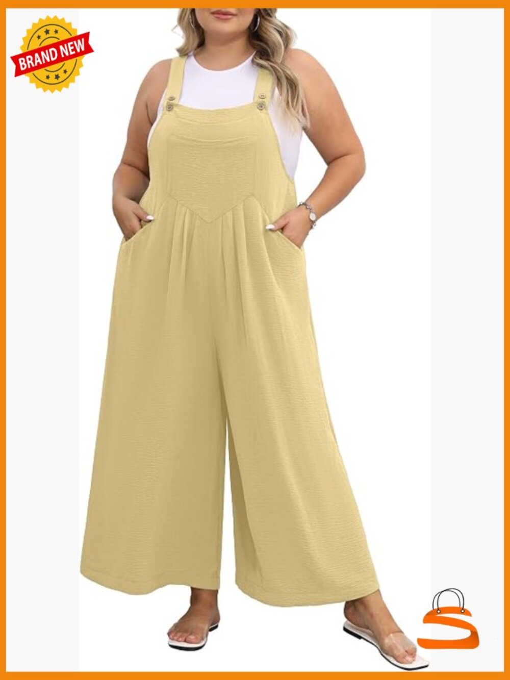 Plus Size Jumpsuit with Wide Leg & Adjustable Straps Romper with Pockets